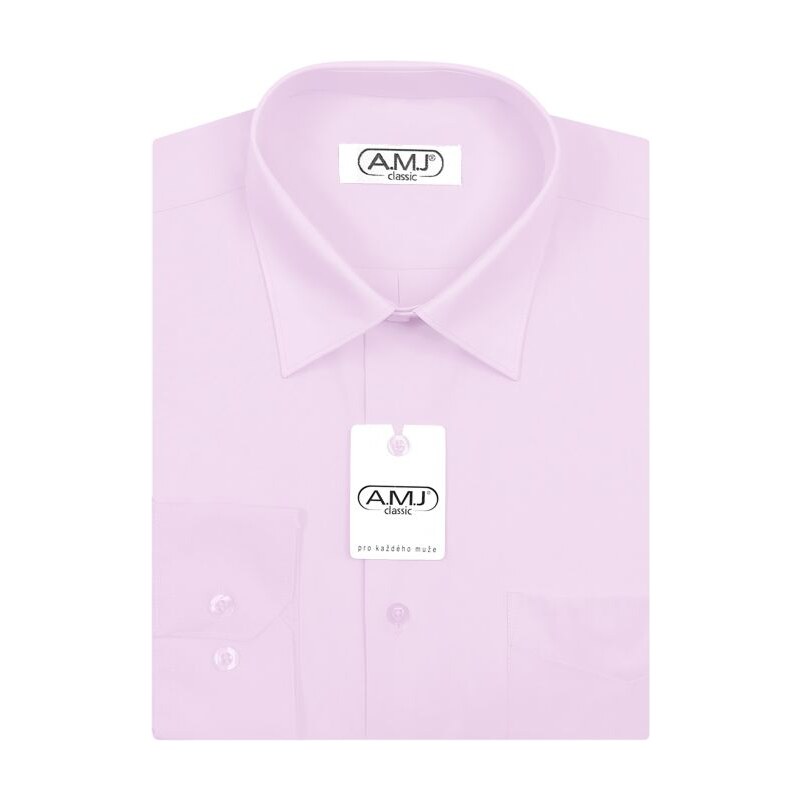 Pánská košile AMJ jednobarevná JD088, růžová, dlouhý rukáv