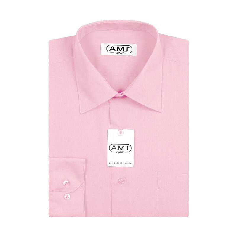 Pánská košile AMJ jednobarevná JD055, růžová, dlouhý rukáv