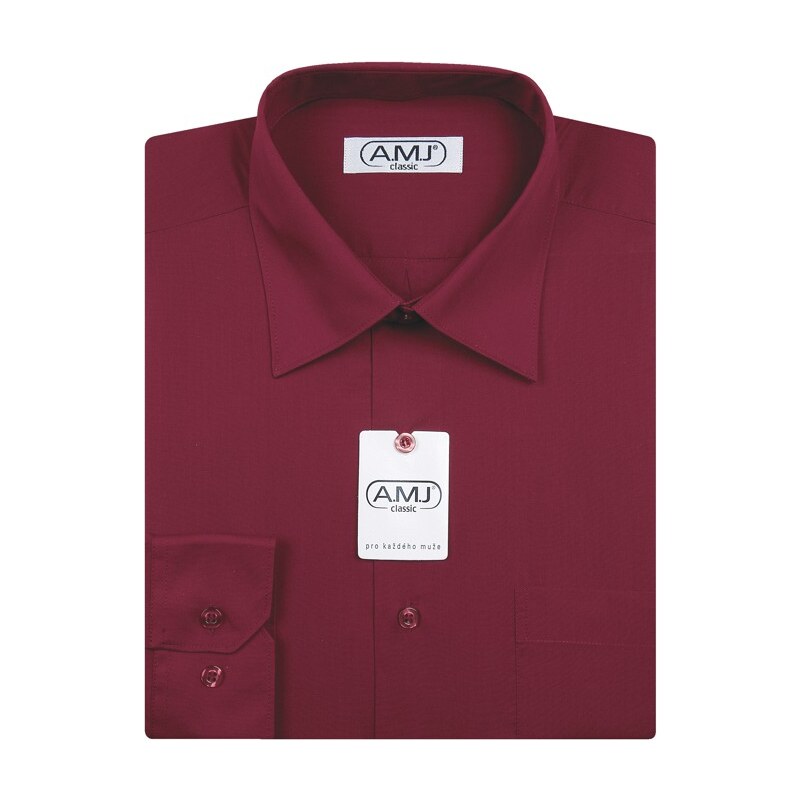 Textil Soldán Pánská košile jednobarevná, vínová, dlouhý rukáv, prodloužená délka, SLEVA 50%
