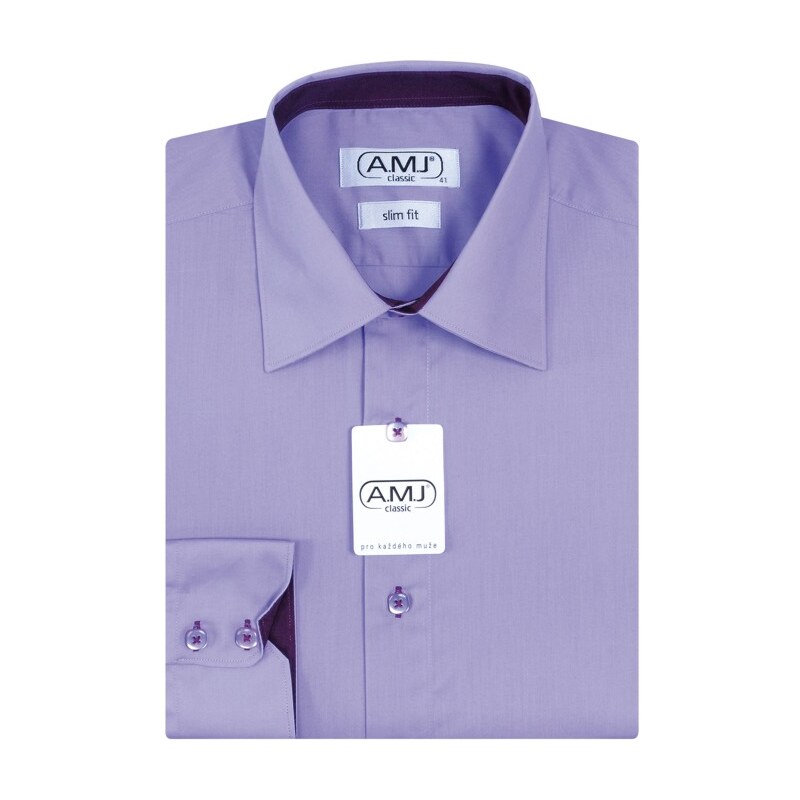 Textil Soldán Pánská košile jednobarevná fialova, dlouhý rukáv, slim fit, SLEVA 50%