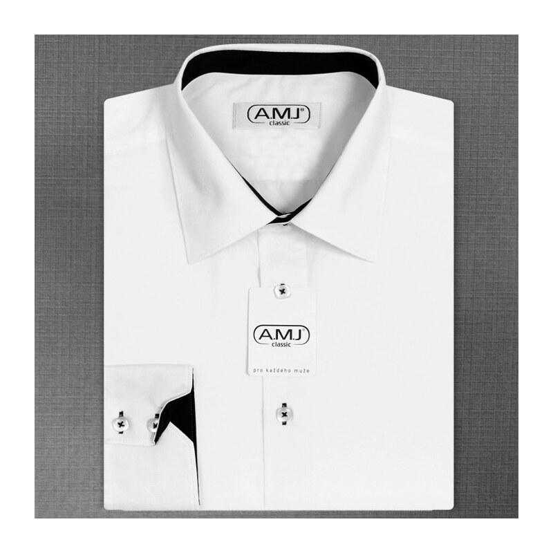 Pánská košile AMJ jednobarevná JDR018Č, bílá, dlouhý rukáv