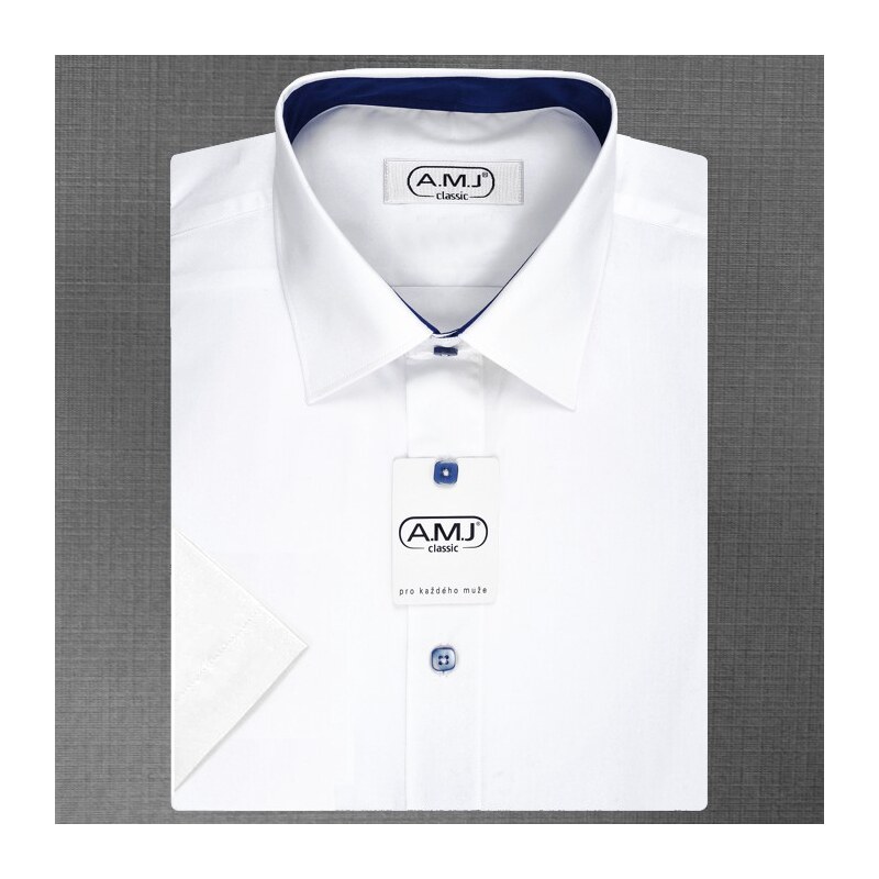Pánská košile AMJ jednobarevná JKSR018M, bílá, krátký rukáv, slim fit
