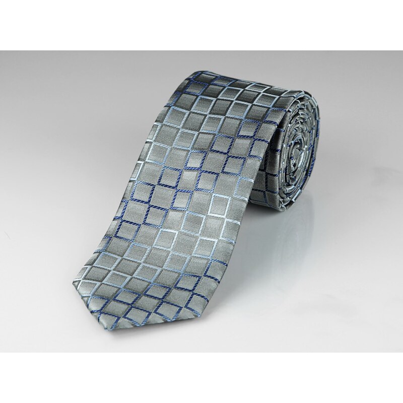AMJ kravata pánská, KU0915, šedá / modrá kostka