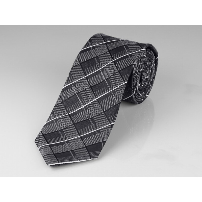 AMJ kravata pánská, KKU0930, šedá káro