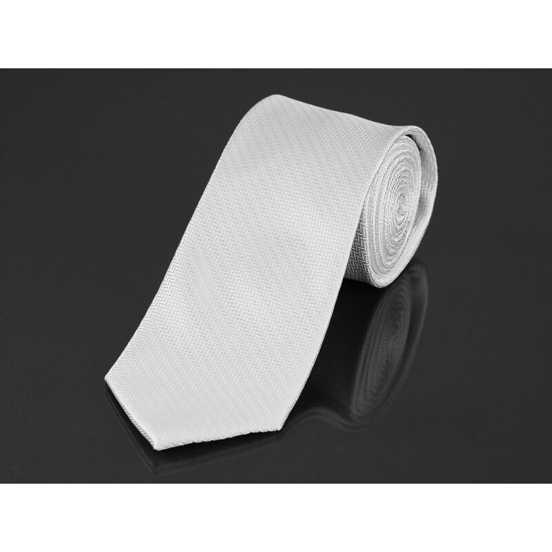 AMJ kravata pánská, jednobarevná KU0933, bílá jemná struktura