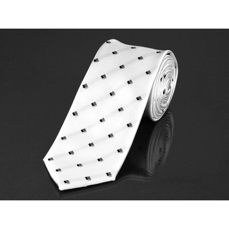 AMJ kravata pánská, KU0938, bílá / šedá kostka