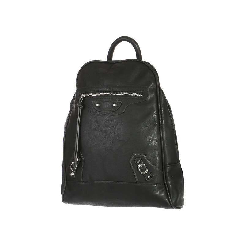 TopMode Malý koženkový batoh s přední kapsou (černá)