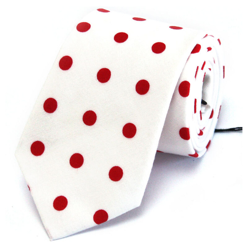 Klukovna Bílá kravata s červenými puntíky
