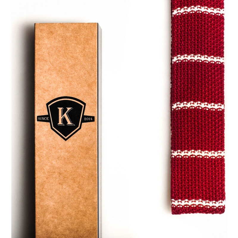 Kavalier's Pletená kravata - Rudá s bílou