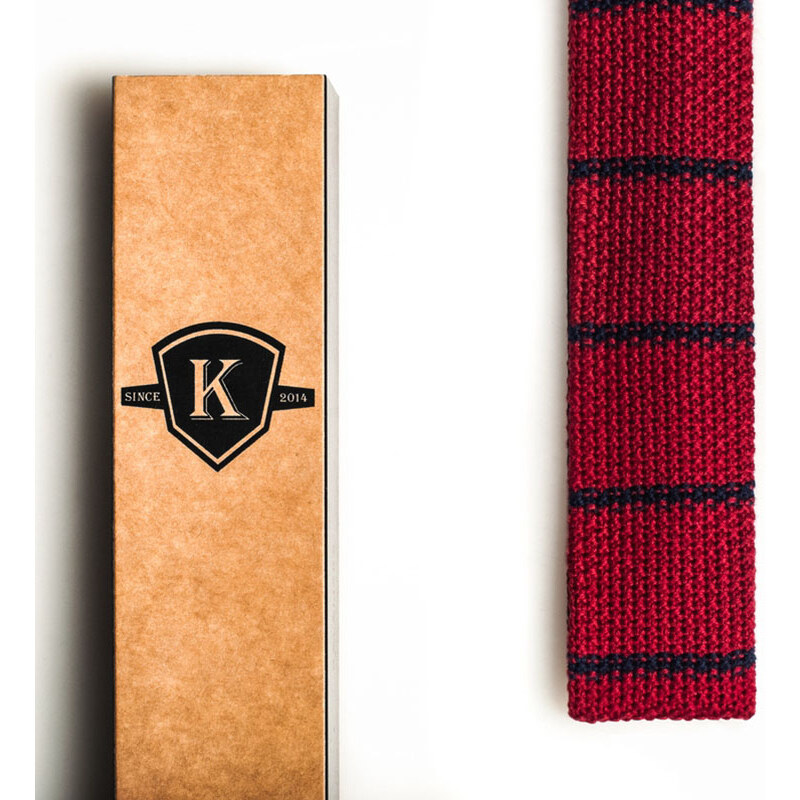 Kavalier's Pletená kravata - Rudá s tmavě modrou