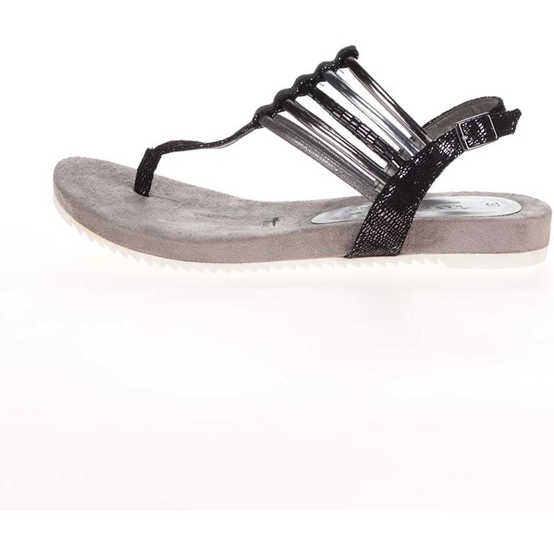 Šedo-černé sandálky se stříbrnými pásky Tamaris