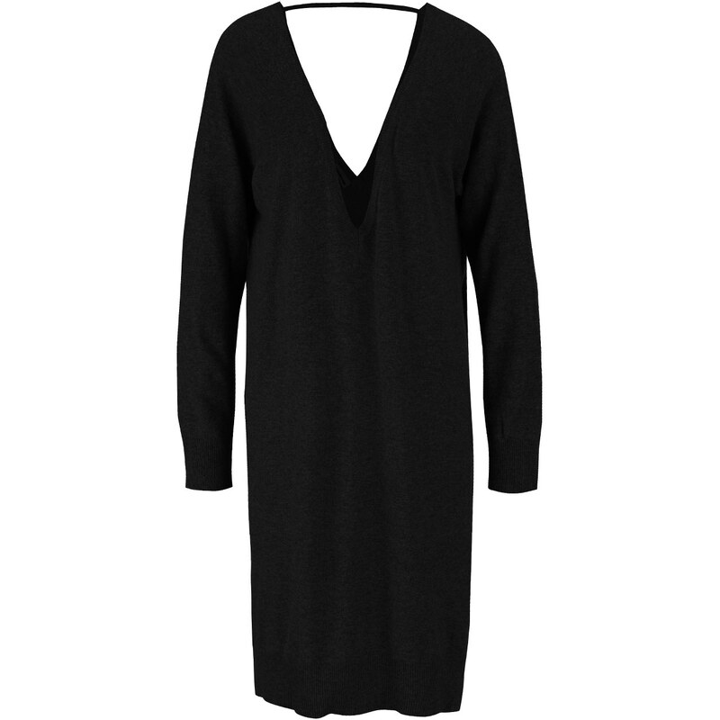 Černé svetrové volnější šaty s véčkovým výstřihem Noisy May Mena