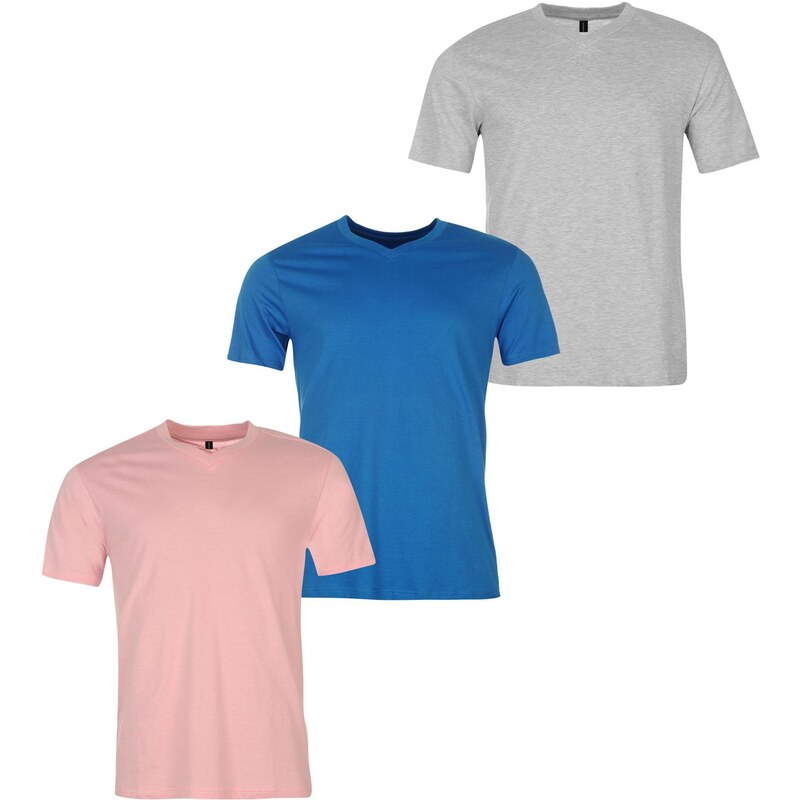 Donnay Three Pack V Neck T Shirt Mens Pink/Blue/GreyM