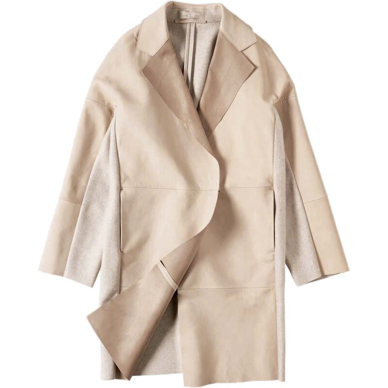 Luxusní dámský kabát Marc O´Polo z kůže a vlny 34 písková