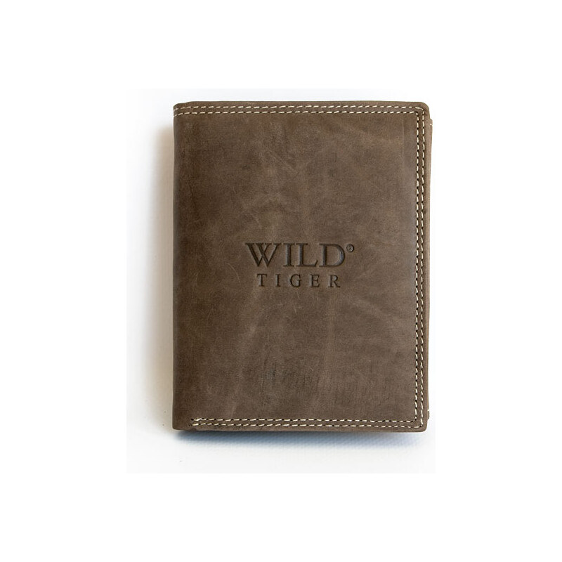 Šedohnědá pánská kožená peněženka Wild Tiger na výšku