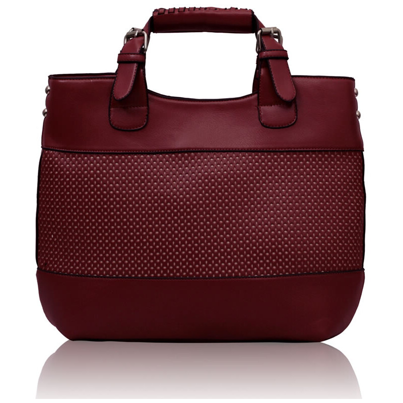 L&S Fashion (Anglie) Velká tmavěčervená shopperbag kabelka LS00268 perforovaná