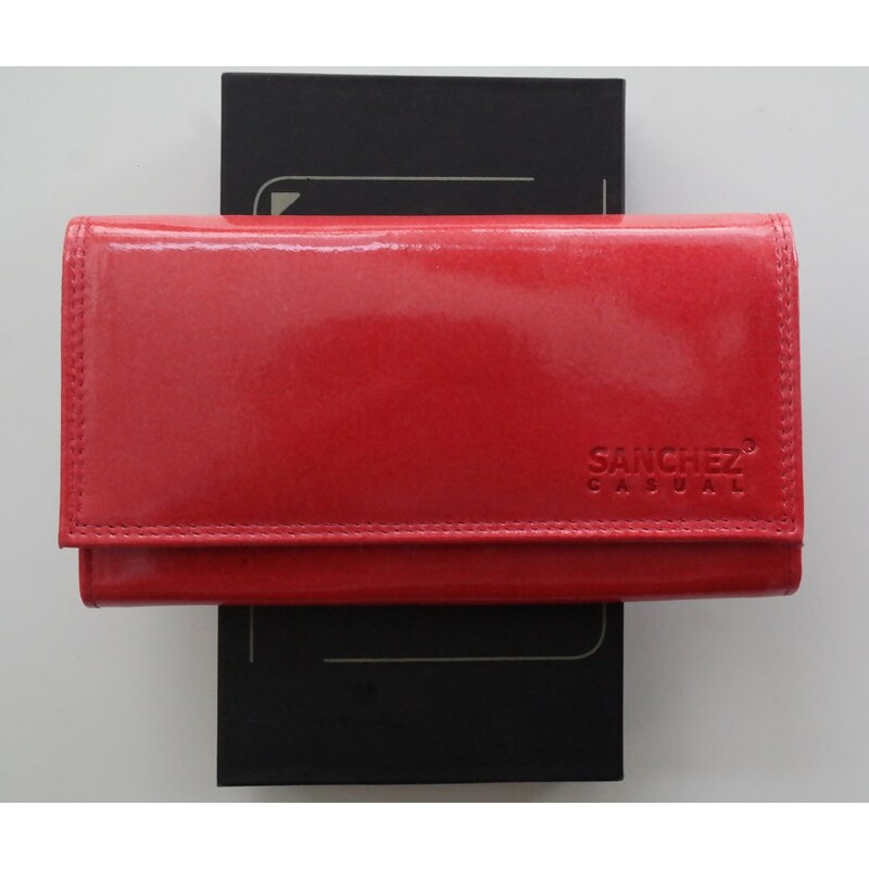 Lesklá červená kožená peněženka SANCHEZ