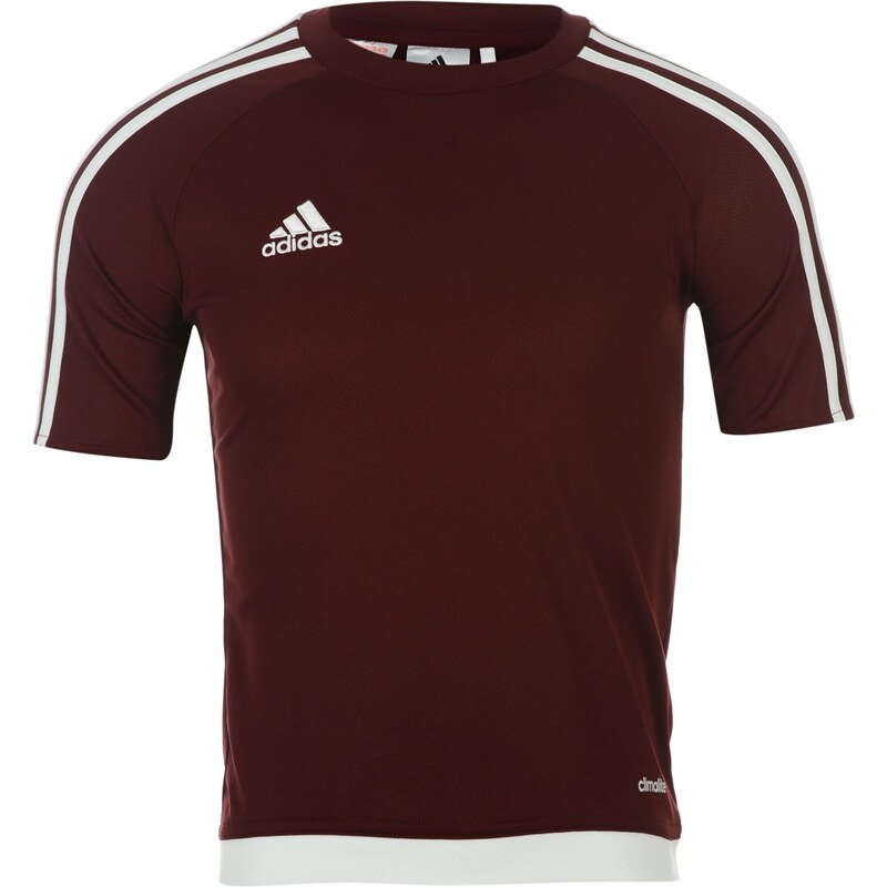 Adidas 3 Stripe Estro T Shirt Junior Boys, maroon/white