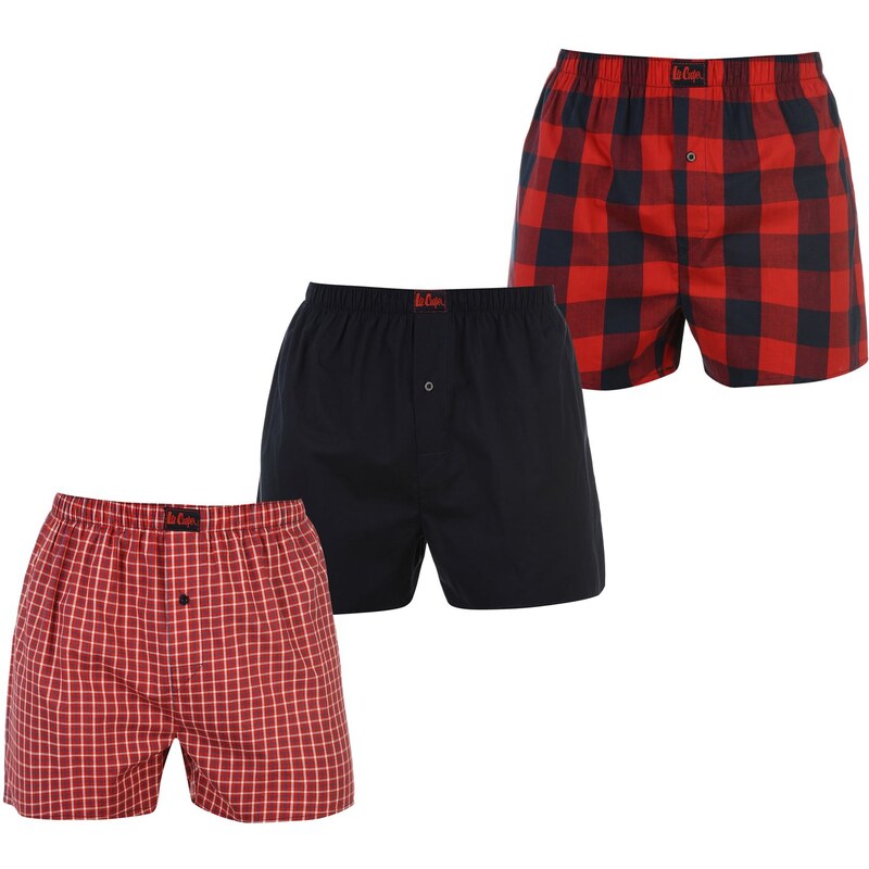 Lee Cooper 3 Pack Woven Boxers Mens, red/navy
