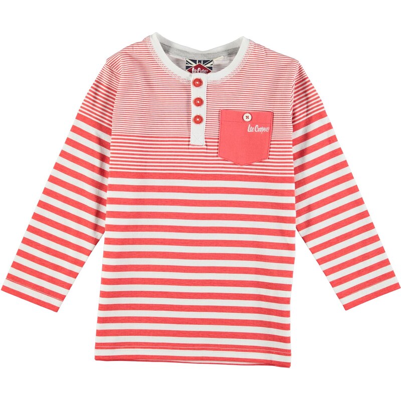 Lee Cooper Long Sleeve Striped Henley T Shirt Infant Boys, red/white