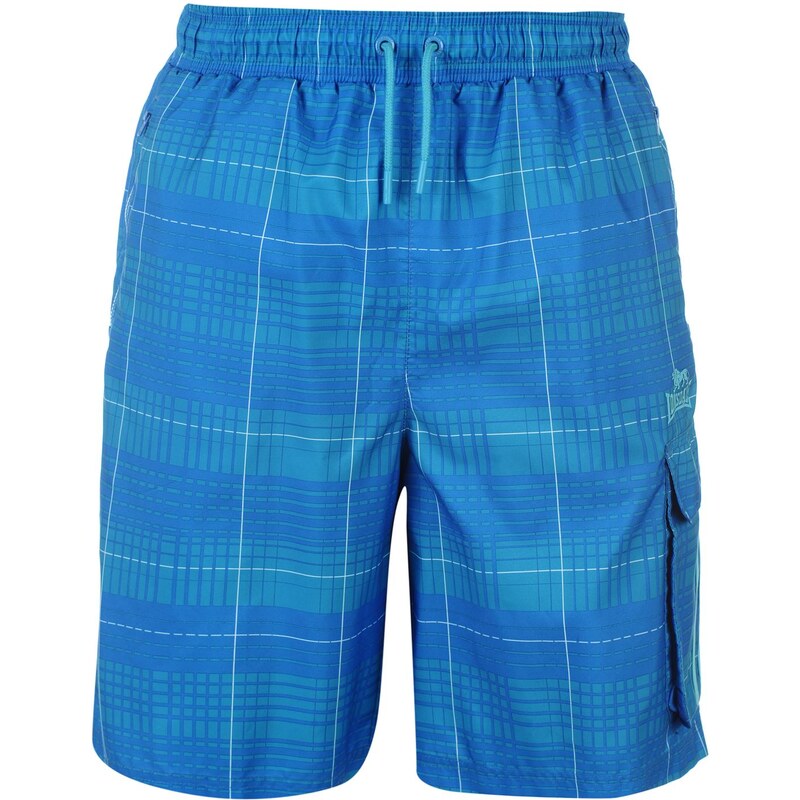 Lonsdale 2 Stripe Checked Shorts Mens, blue/brblue