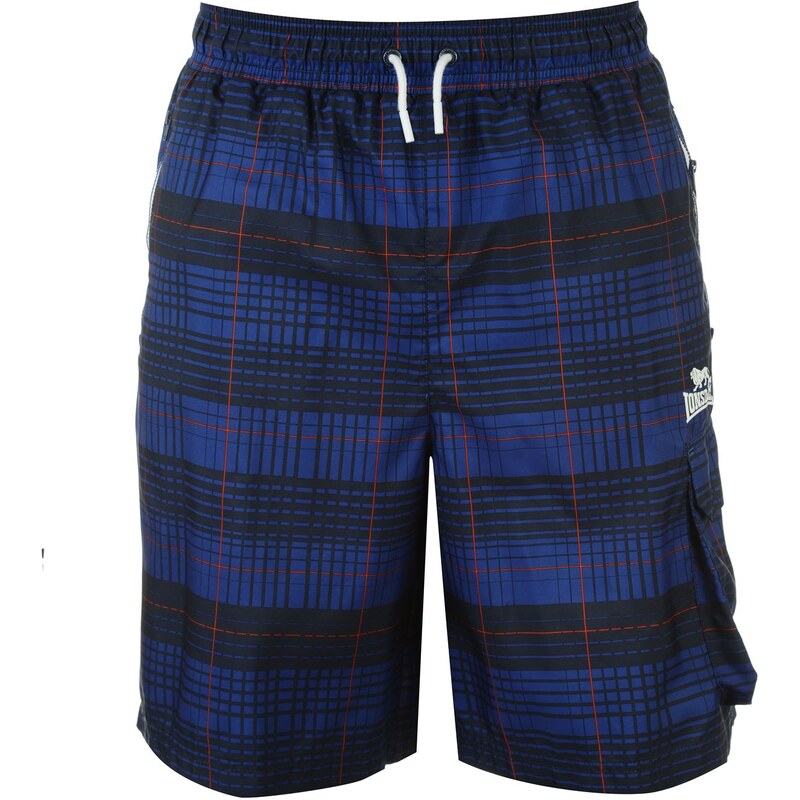 Lonsdale 2 Stripe Checked Shorts Mens, navy/wht/broran