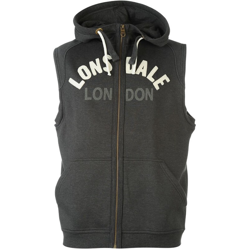 Lonsdale Box Sleeveless Mens Hooded Top, charcoal m