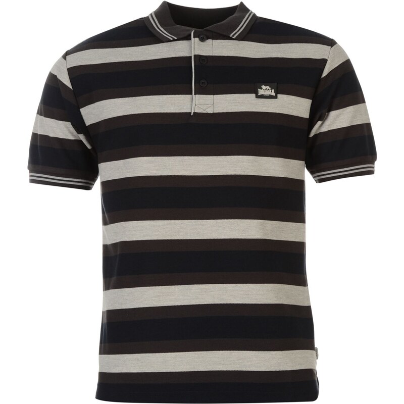 Lonsdale Three Block Stripe Polo Shirt Mens, charc/grey/navy
