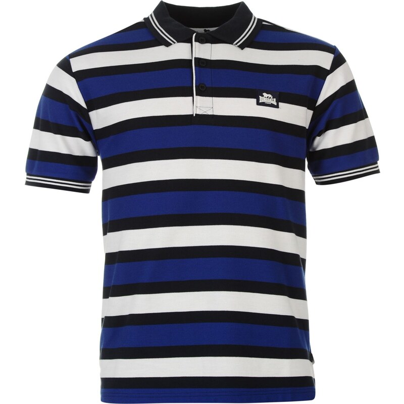 Lonsdale Three Block Stripe Polo Shirt Mens, navy/blue/white