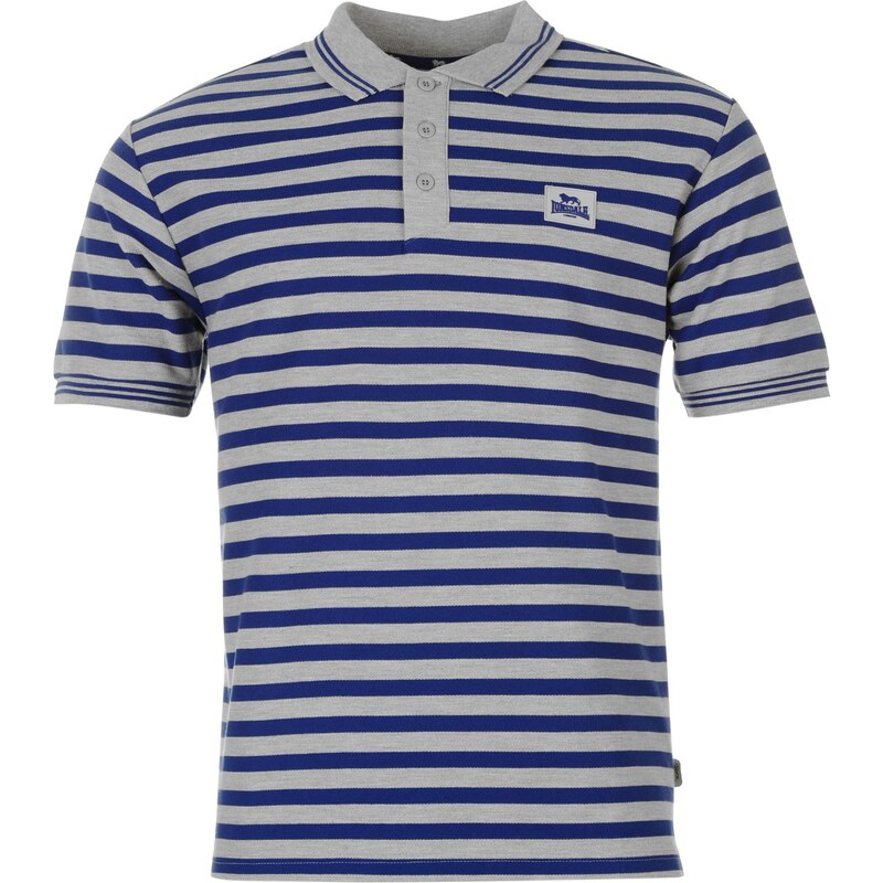 Lonsdale Yarn Dye Striped Polo Shirt Mens, grey marl/blue
