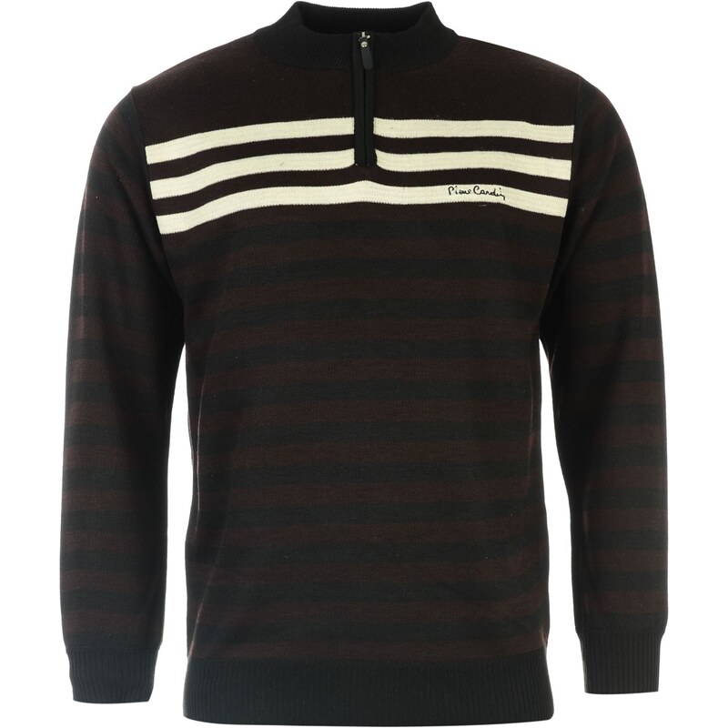 Pierre Cardin Stripe Half Zip Jumper, brown/black
