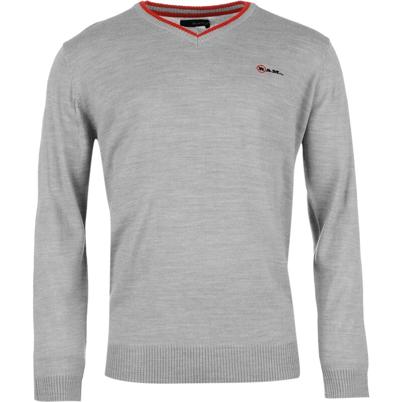 Ram V Neck Knitted Jumper Mens, grey marl