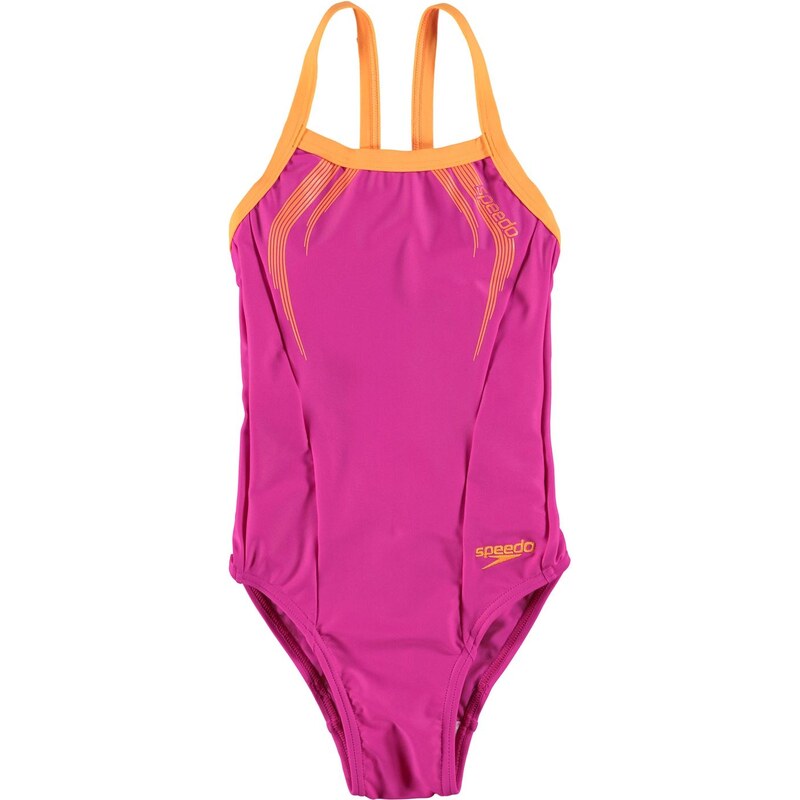 Speedo Logo Splashback Girls Swimsuit, pink/orange