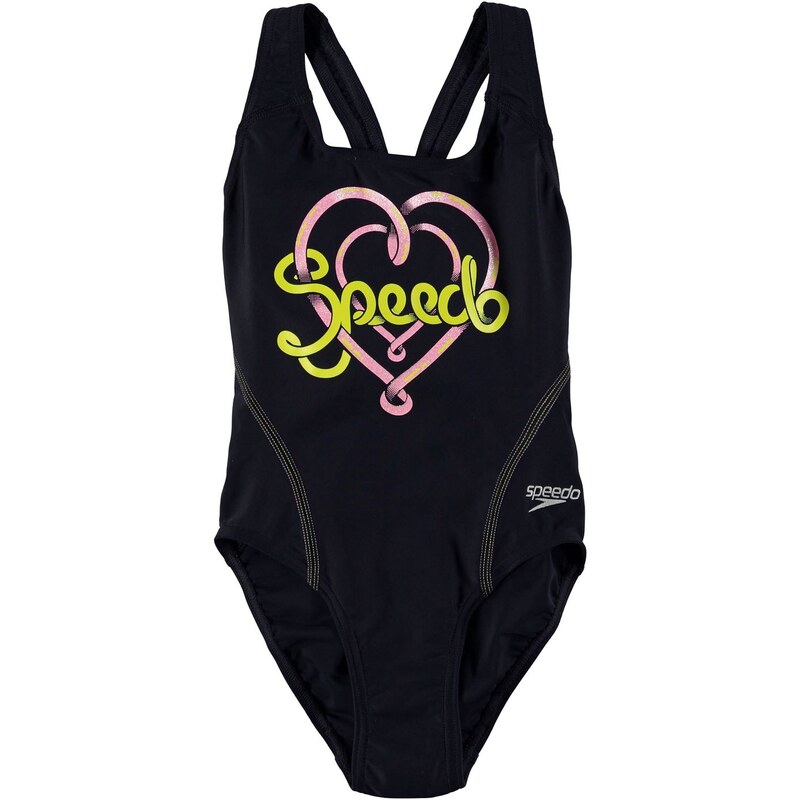 Speedo Logo Sportsback Girls Swimsuit, navy/green
