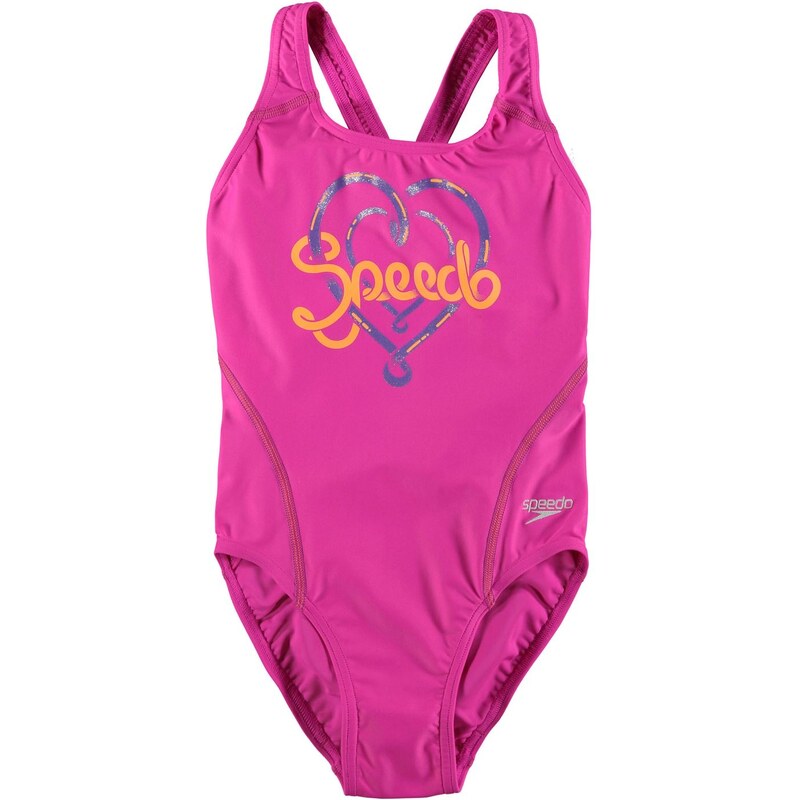 Speedo Logo Sportsback Girls Swimsuit, pink/orange