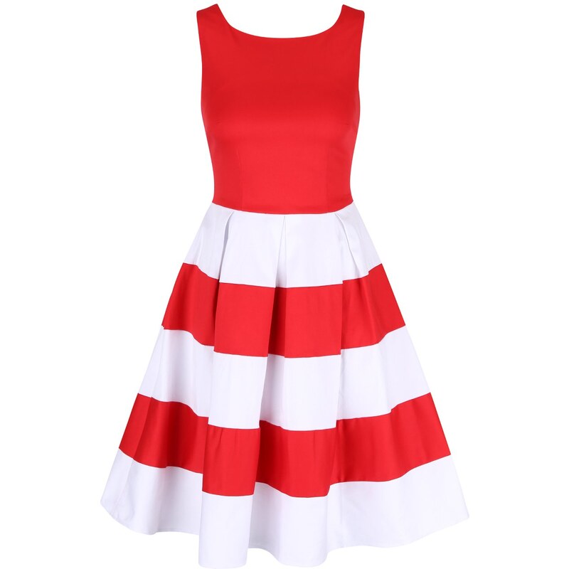 Červeno-bílé šaty s pruhovanou sukní Dolly & Dotty Anna