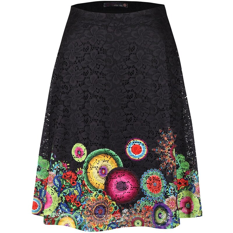 Černá sukně s barevnými květy Desigual Finland