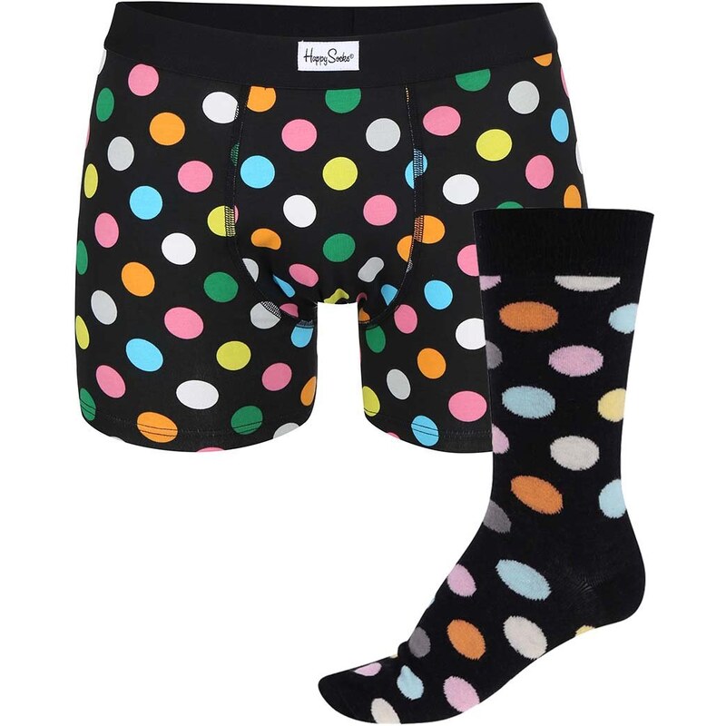 Set černých puntíkovaných pánských ponožek a boxerek Happy Socks Big Dots