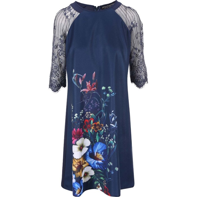 Tmavě modré květované šaty s krajkovými rukávy Little Mistress