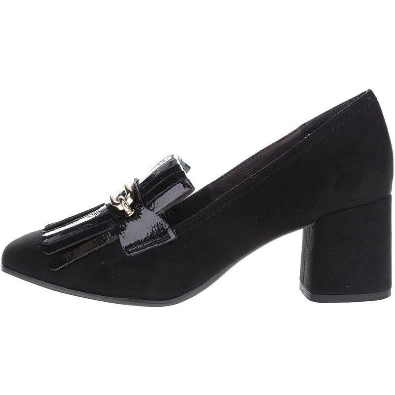 Černé boty na podpatku v semišové úpravě s ozdobou Tamaris