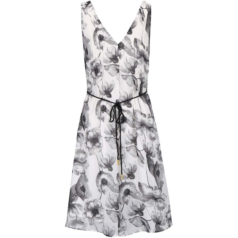 Šedo-krémové květované šaty s páskem Vero Moda Flower Cherry
