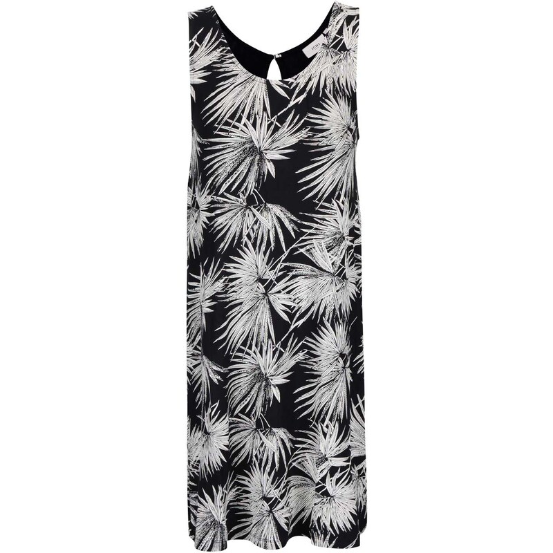 Černé šaty s motivy listů v bílé barvě ICHI Lisa