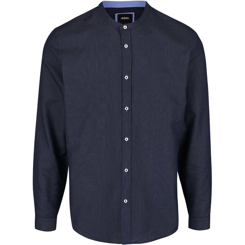 Tmavě modrá vzorovaná košile bez límečku Burton Menswear London