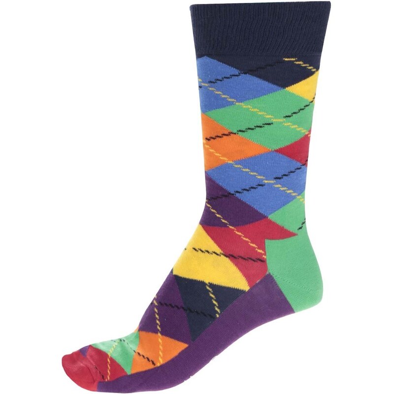 Fialové pánské kárované ponožky Happy Socks Argyle