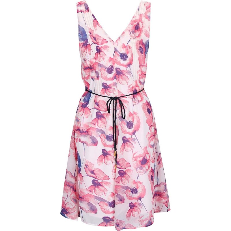 Růžovo-krémové květované šaty s páskem Vero Moda Flower Cherry