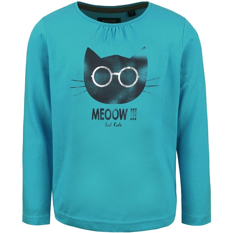 Petrolejové holčičí tričko s potiskem kočky Blue Seven