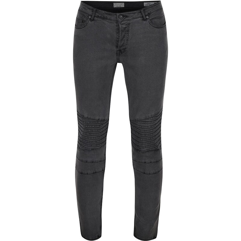 Tmavě šedé slim fit džíny s detaily ONLY & SONS Loom Biker