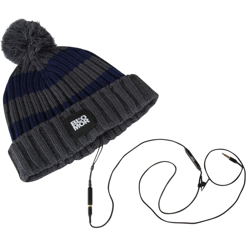 Blomor Pom Pom Headphones Beanie Hat, grey/navy