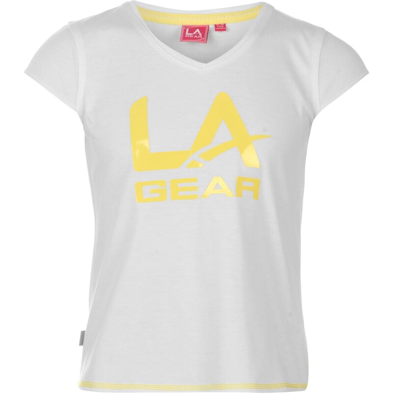 LA Gear Large Logo V Neck TShirt Girls, white