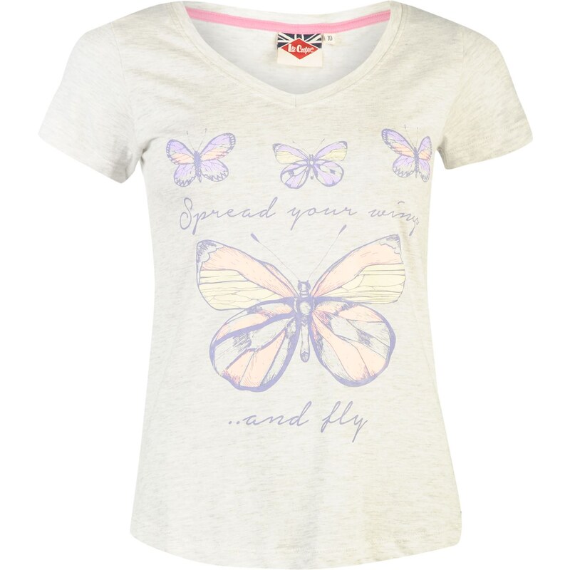 Lee Cooper Butterfly V Neck T Shirt Ladies, grey marl